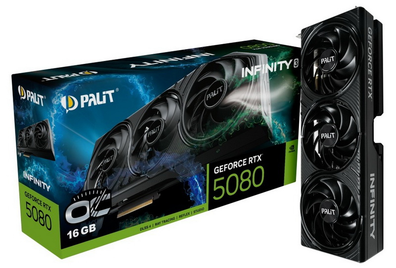 A Palit bemutatta a GeForce RTX 5080 Infinity 3-at RGB‑világítás nélkül, mind túlhajtott verzióban, mind pedig anélkül.