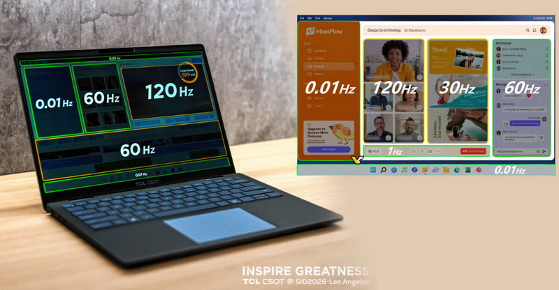A TCL CSOT bemutatta a laptop kijelzőjét, amely egyidejűleg 0,01–120 Hz közötti frissítési rátát támogat.