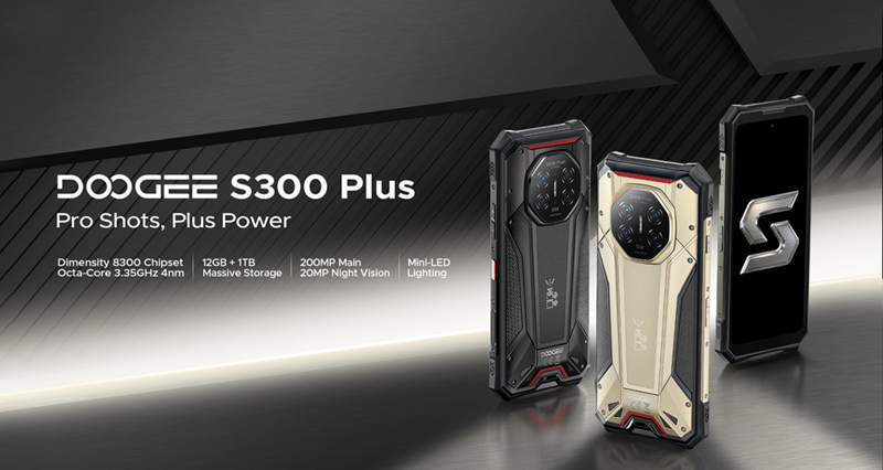 A Doogee S300 Plus megbízható telefon a Dimensity 8300 alapján, 1 TB memóriával és szabályozható Mini‑LED háttérvilágítással.