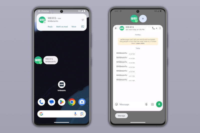 A WhatsApp az Androidon elkezdi támogatni a „buborékokat” – ritka rendszerfigyelmeztetések formátumát