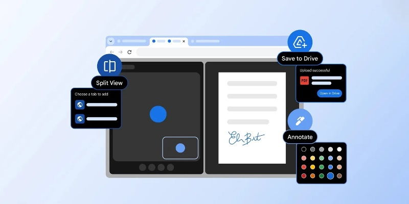 A Chrome most könnyebb használni: a böngészőben megjelent egy különálló képernyő és lehetőség, hogy jegyzeteket tegyünk PDF-ekbe.