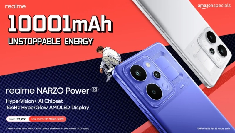 A Realme kiadta a Narzo Power 5G-t, amely 10 001 mAh akkumulátorral és 305 dollár árral rendelkezik.