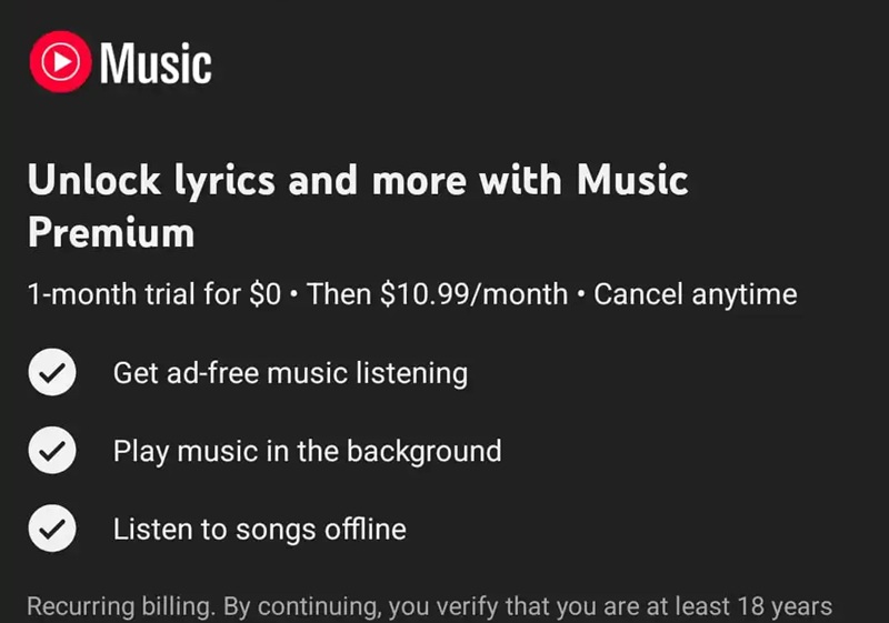A Google elrejtette a dalszövegeket a YouTube Music-ben az ingyenes felhasználók számára