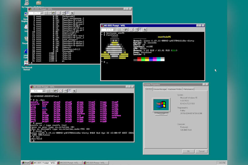 „Hihetetlen trükk”: egy lány futtatja a modern Linuxot a Windows 95‑en