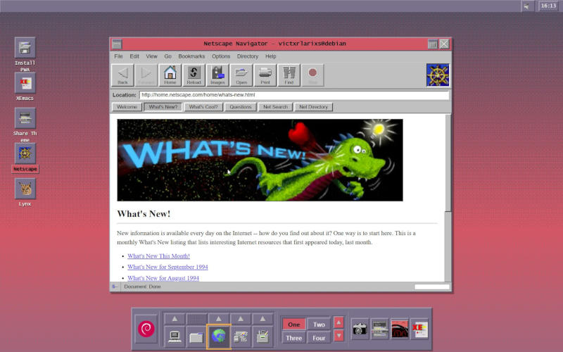 A felhasználó visszaállította a 1994-es Linux rendszert grafikus felülettel, amely közvetlenül a böngészőben fut.