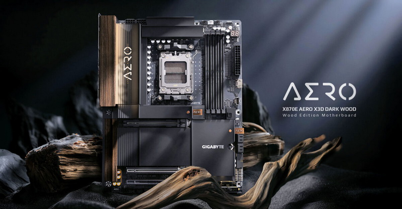 A Gigabyte bemutatta az X870E Aero X3D Dark Wood kártyát egy olyan megjelenésben, amely sötét fát idéz.